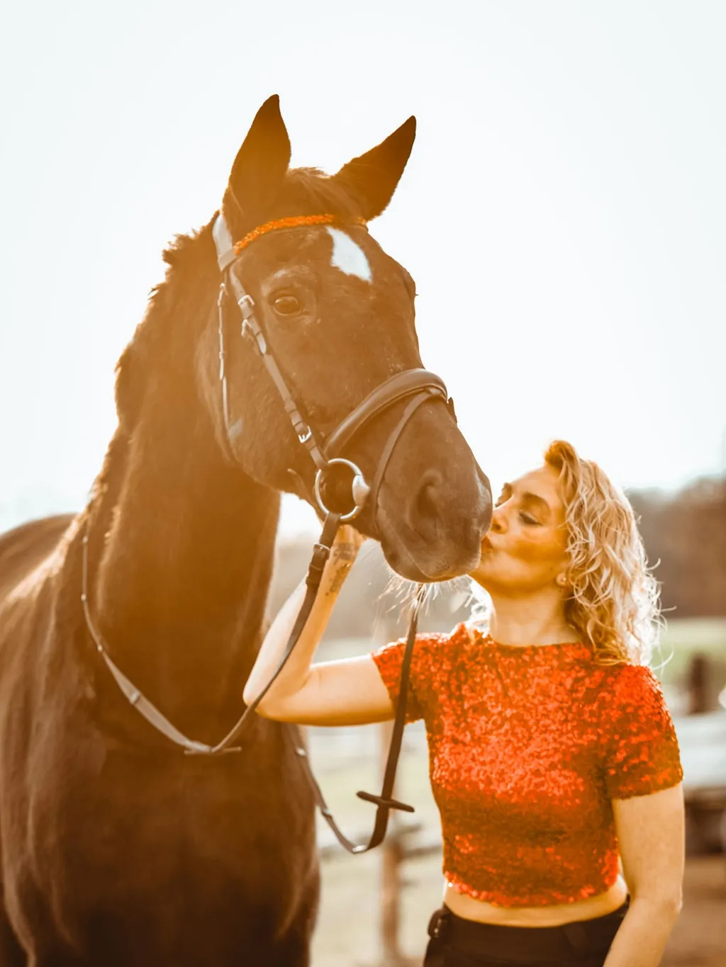 Ein Pony mit seinem Menschen draussen