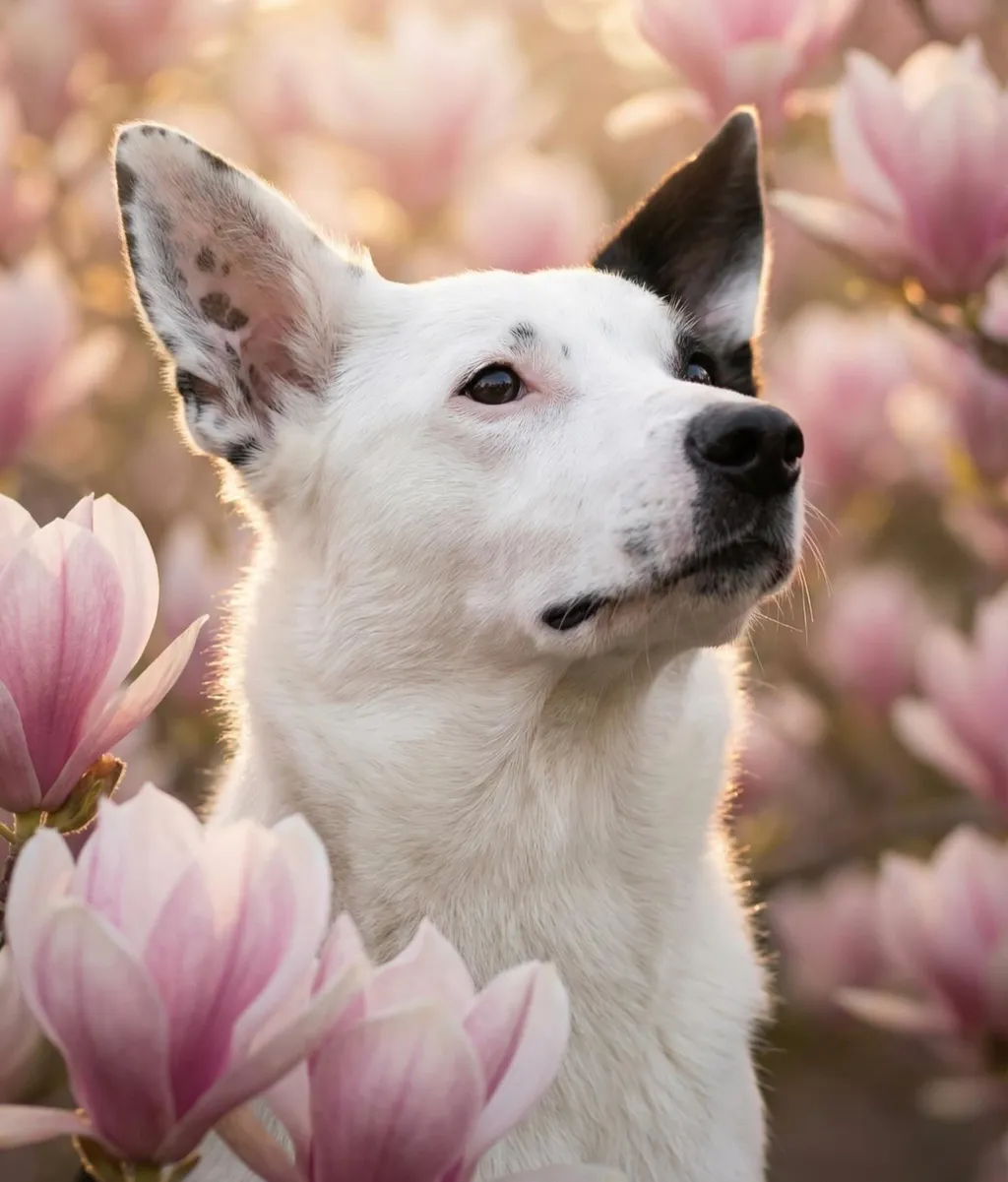 Ein Hund mit seinem Menschen draussen im Frühling